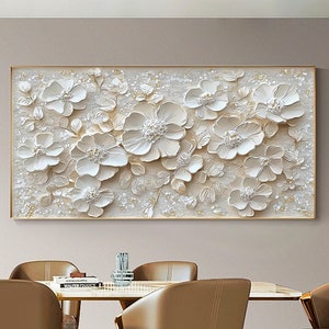 Abstract Cherry Blossoms Oil Painting On Canvas, Large Wall Art,Original White Flower Painting, Custom Painting Minimalist Living Room Decor