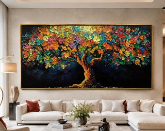 Textured Tree of Life Painting, Vibrant Impasto Wall Art, Abstract Canvas Decor