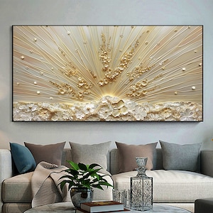 Original Gold Blumen Ölgemälde auf Leinwand, große Wandkunst, abstrakte strukturierte Blumen Wandkunst benutzerdefinierte Malerei Boho Wanddekor Wohnzimmer Kunst