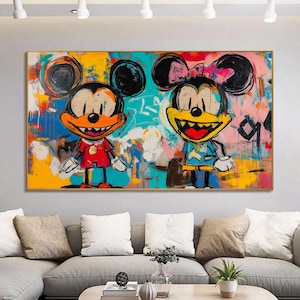 Lebendiges Pop Art Cartoon Ölgemälde, Ausdrucksstarker abstrakter Expressionismus Wandkunst, große originale wunderliche Tierkunst, Kinderzimmerdekor