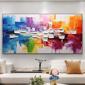 Pintura a óleo em bloco minimalista original sobre tela, arte de parede grande, textura abstrata, arte de parede, pintura personalizada, arte de parede colorida, arte de sala de estar