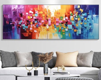 Abstract Palette Knife Oil Painting on Canvas, Colorful Texture Wall Art