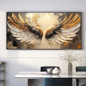 Original Gold Leaf Wings Oil Painting On Canvas, Abstract 3d Texture Wall Art, Large Custom Painting, Boho Wall Décor,Living Room Decor Gift