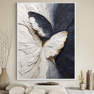 Large Abstract Butterfly Oil Painting, Impasto Textured Canvas Art