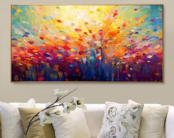 Textured Flower Oil Painting on Canvas, Colorful Abstract Wall Art