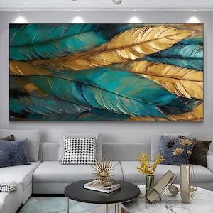 Abstract Plant Leaf Oil Painting on Canvas, Large Wall Art, Original Green Minimalist Art, Custom Painting, Boho Wall Decor Living Room Gift
