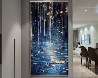 Abstract Rainy Night Oil Painting on Canvas, Large Minimalist Wall Art