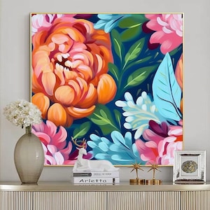 Original Colorful Flower Oil Painting on Canvas, Large Wall Art Abstract Floral Landscape Art Minimalist Art Living Room Home Decor Gift