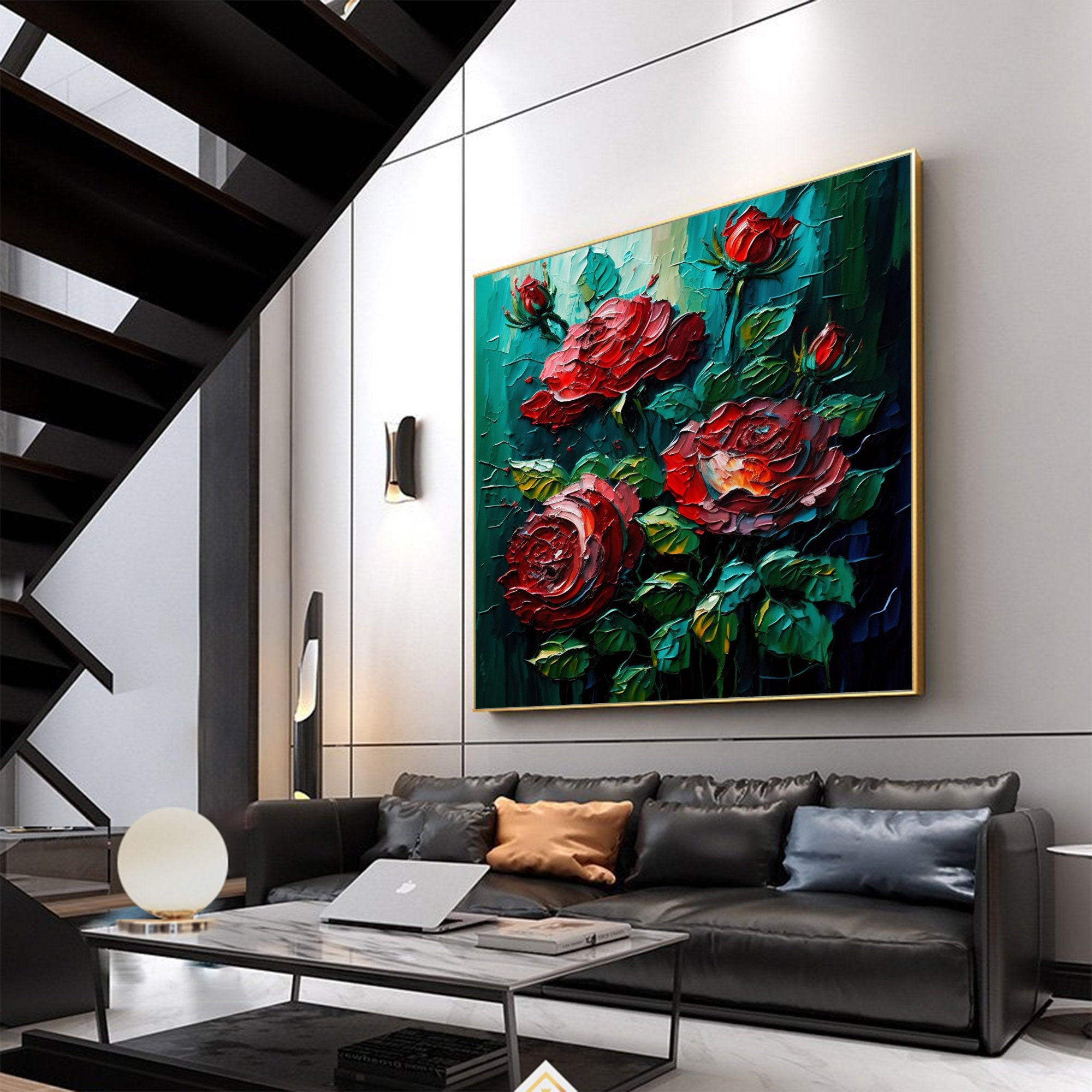 Large Original Red Rose Oil Painting on Canvas Abstract Etsy