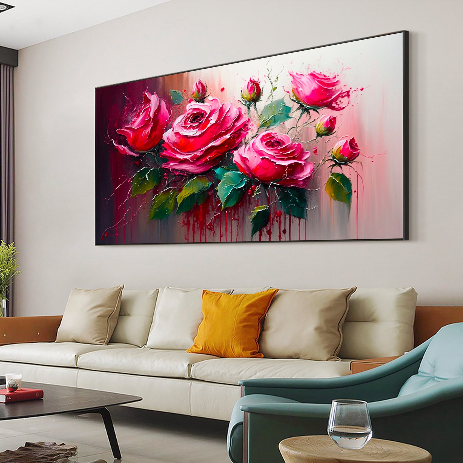Large Original Red Rose Oil Painting on Canvas Abstract Etsy