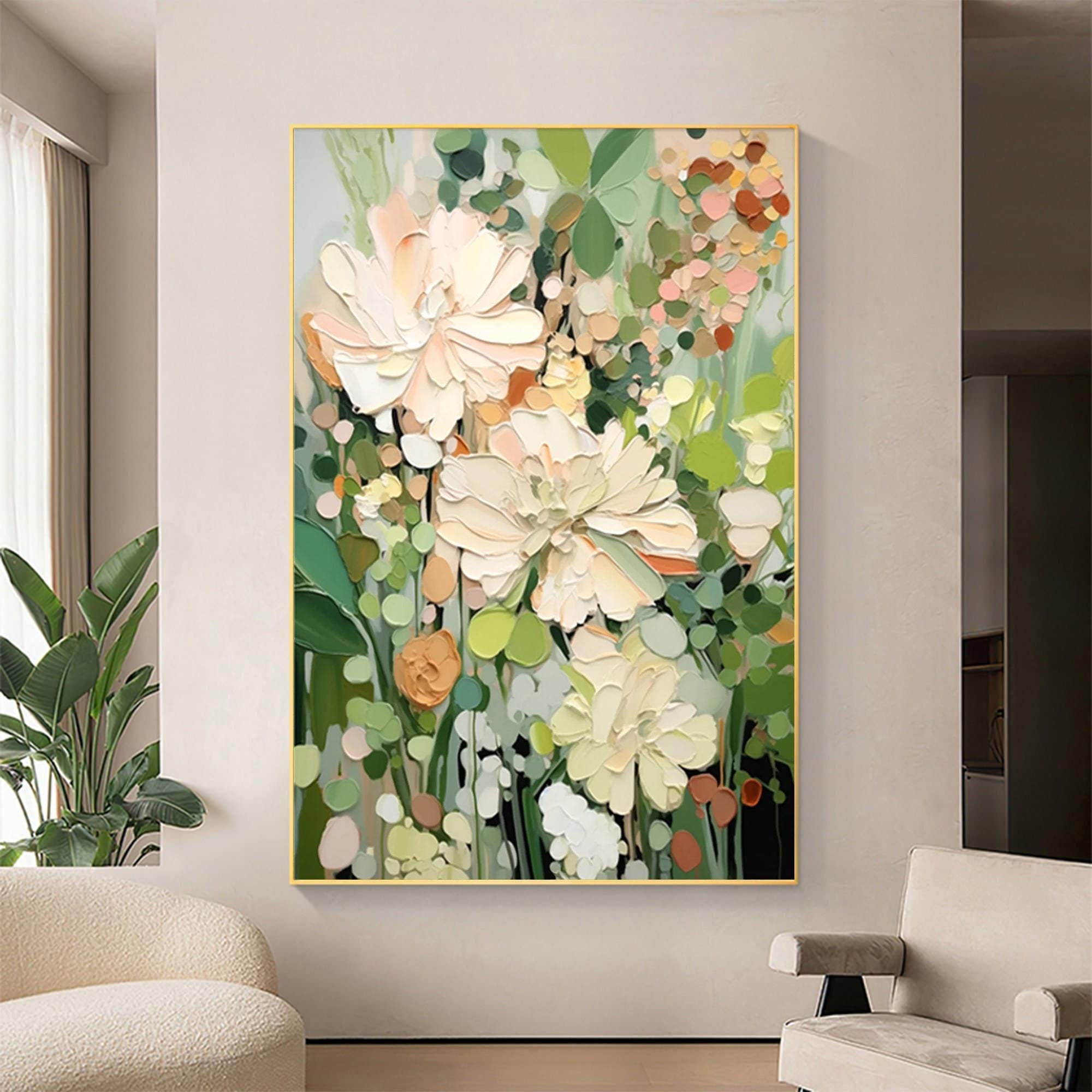 V-inspire Art,24x48 Inch Modern 100% Hand-Painted Oil Painting - Romantic And Colorful Afternoon Path - Rustic Style Home Furnishing Canvas Painting Decoration 3D Abstract Mural Painting Frame Wall