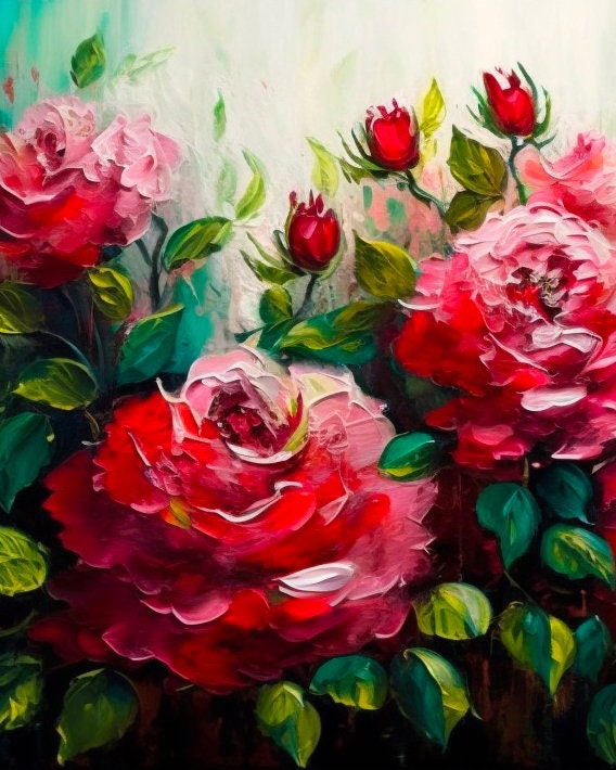 Large Original Red Rose Oil Painting on Canvas Abstract - Etsy