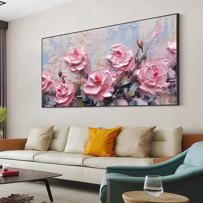Large Pink Rose Oil Painting on Canvas, Abstract Floral Wall Art - Etsy