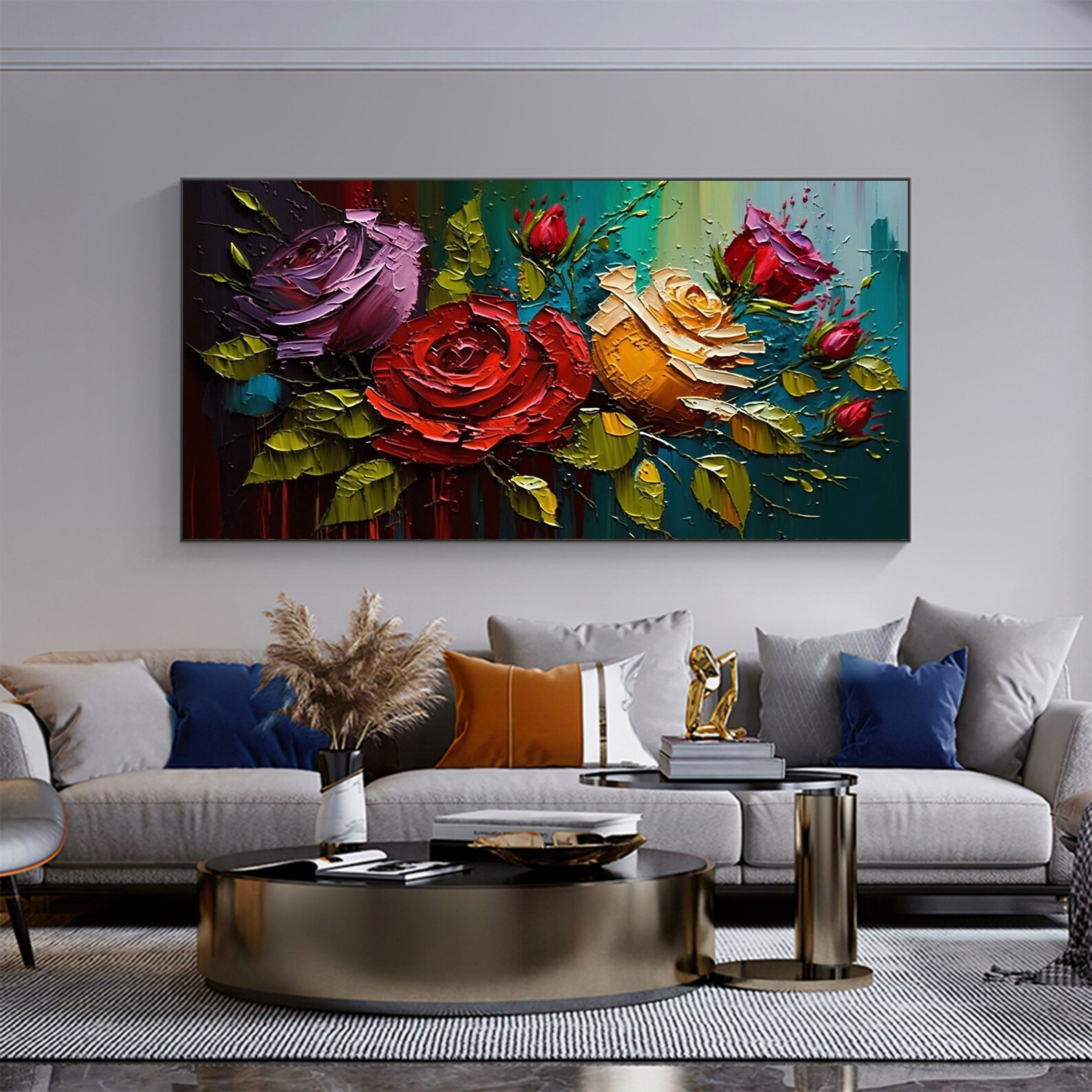 Large Original Red Rose Oil Painting on Canvas Abstract Etsy