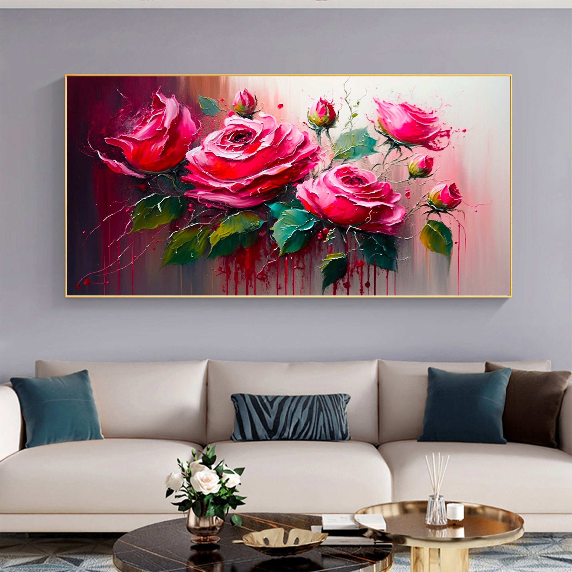 Large Original Red Rose Oil Painting on Canvas Abstract Etsy
