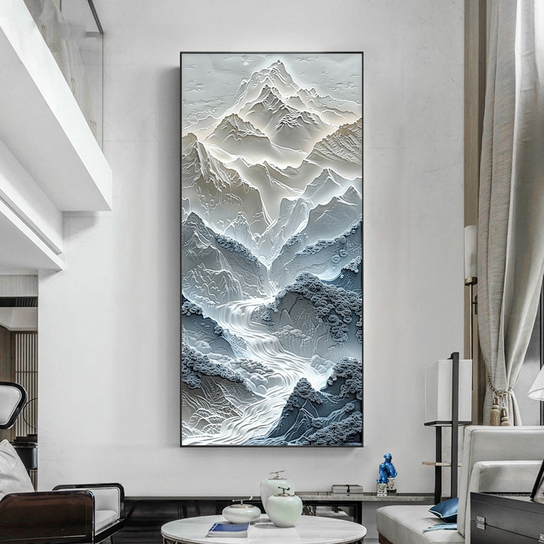 Textured Mountain Oil Painting on Canvas, Abstract Landscape Wall Art ...