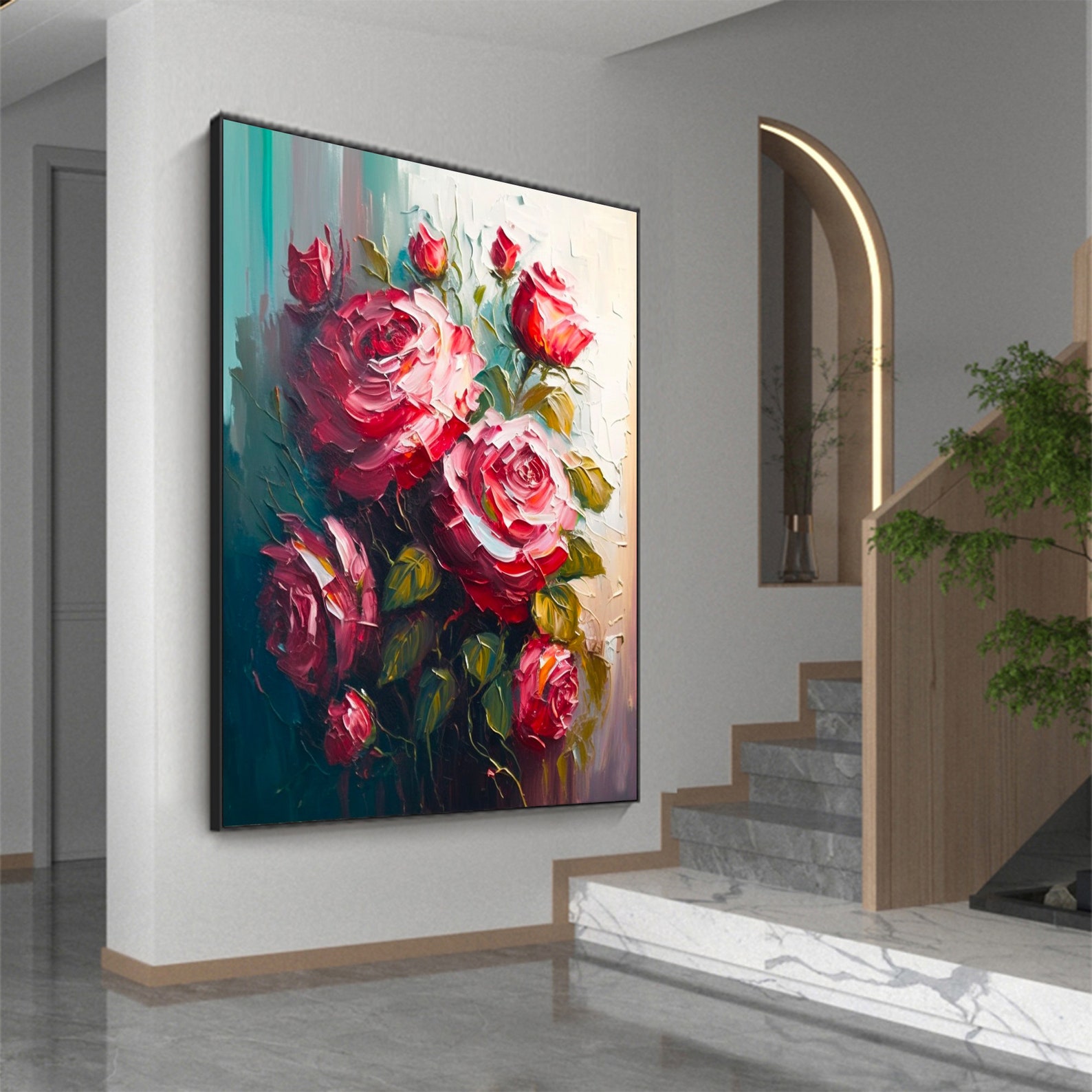 Large Original Red Rose Oil Painting on Canvas Abstract Etsy