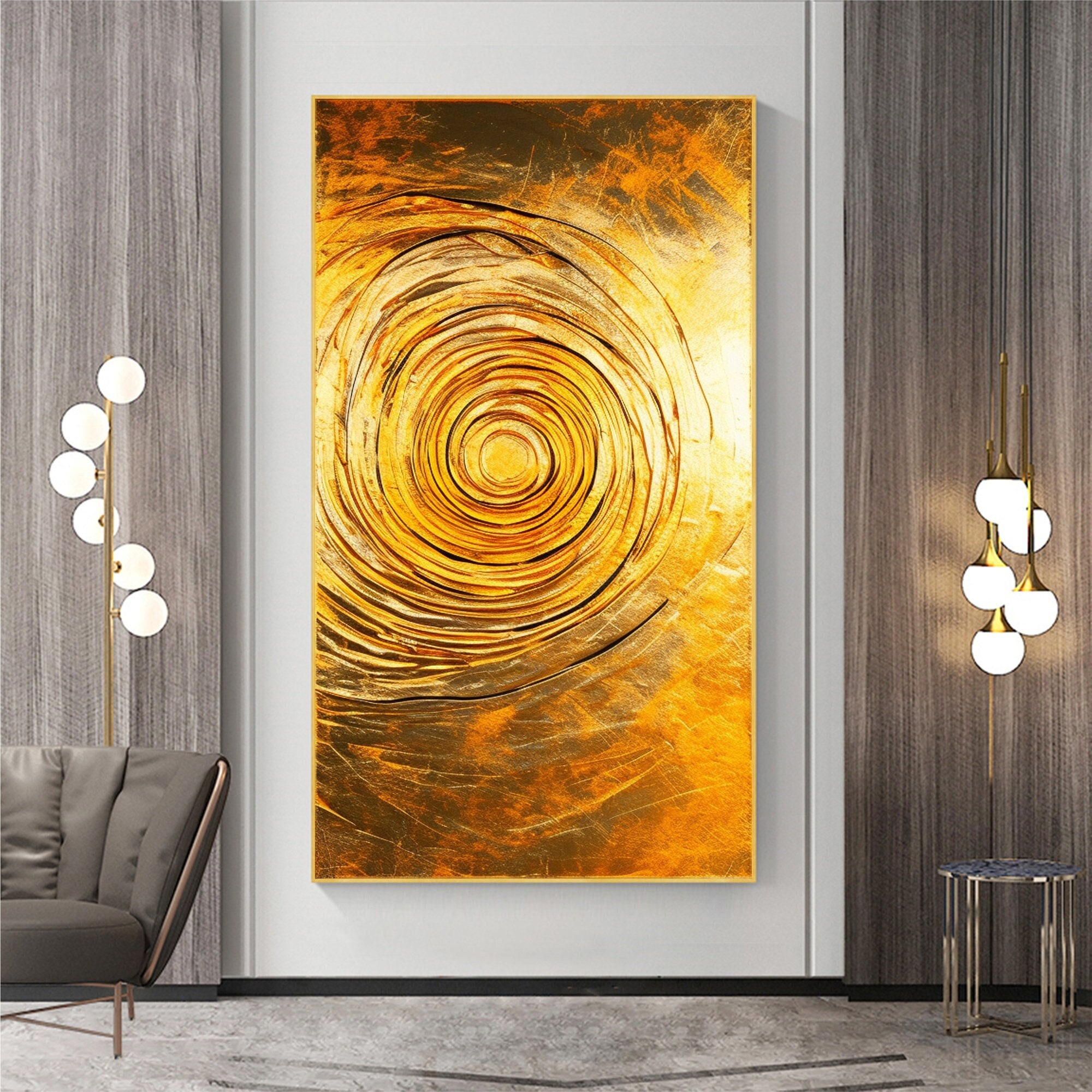 Minimalist Gold Circle Oil Painting on Canvas Large Wall Art - Etsy