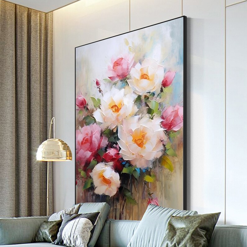 Textured Rose Oil Painting on Canvas, Extra Large Floral Wall Art - Etsy