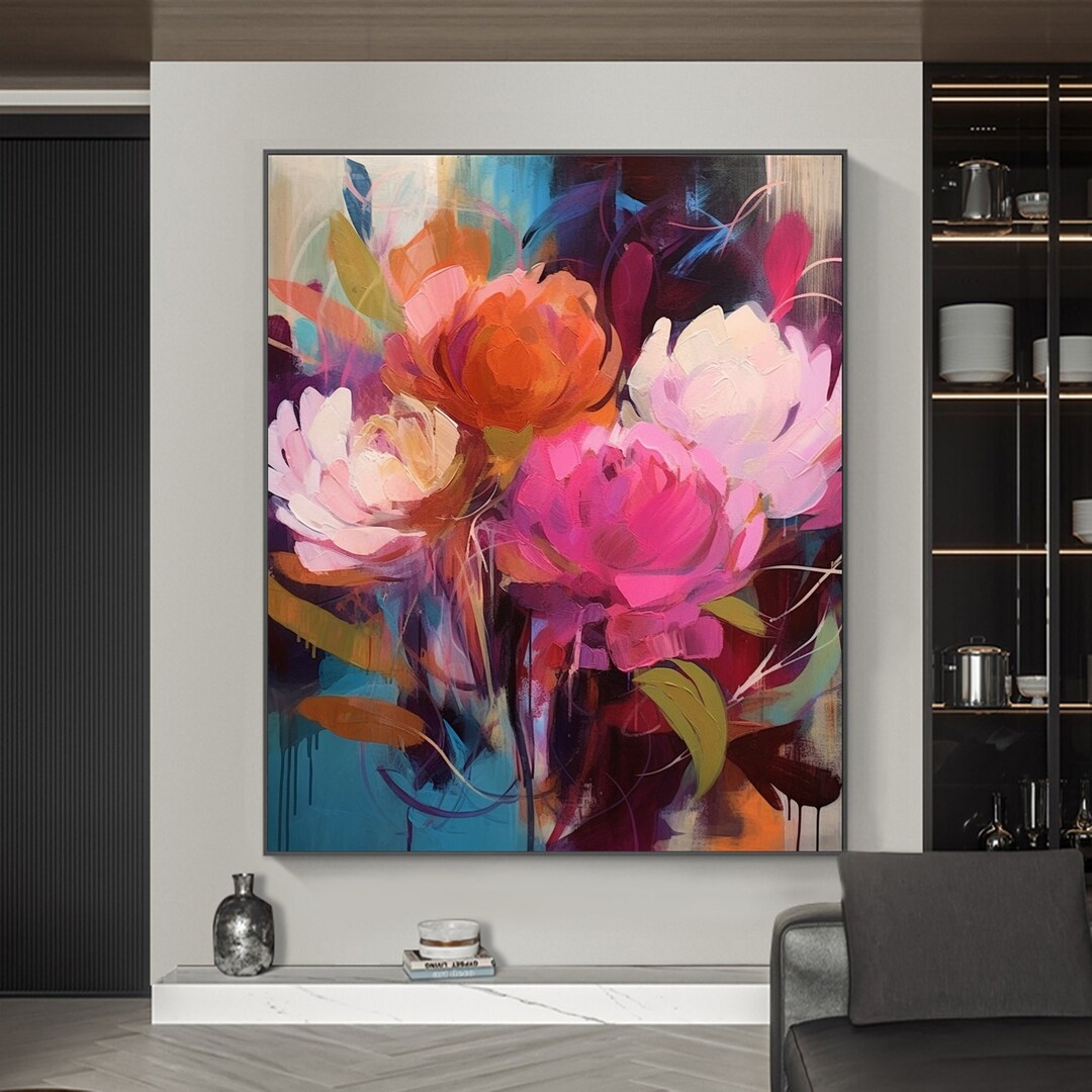 Abstract Colorful Flower Oil Painting on Canvas, Large Wall Art ...