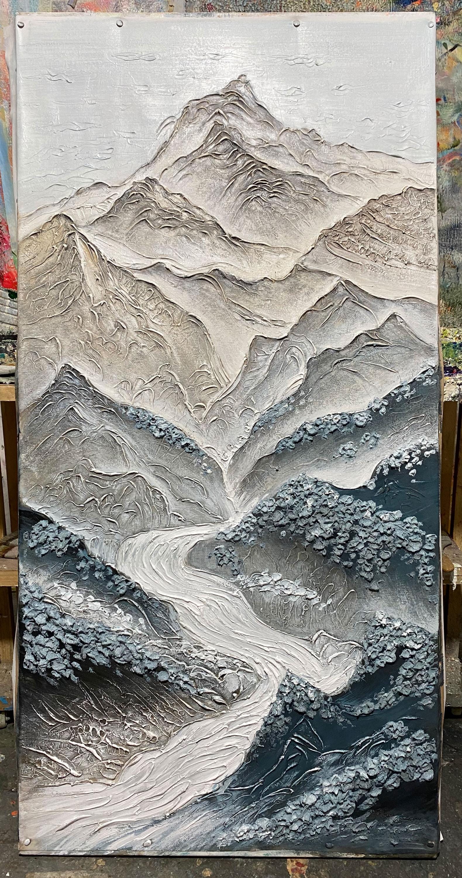 Textured Mountain Oil Painting on Canvas, Abstract Landscape Wall Art ...