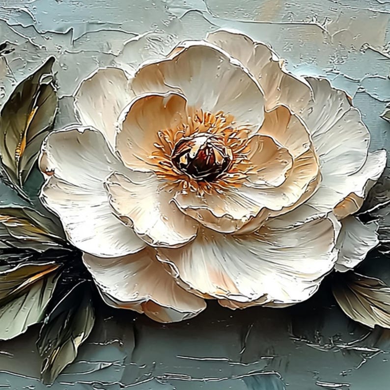 Large 3D Textured Floral Oil Painting on Canvas, Abstract Flower Wall ...