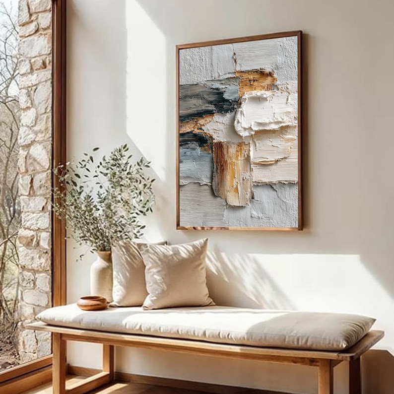 Wabi Sabi Wall Art, 3D Textured Painting, Neutral Abstract Impasto Art, Large Style Decor, Minimalist Palette Knife Art for Living Room