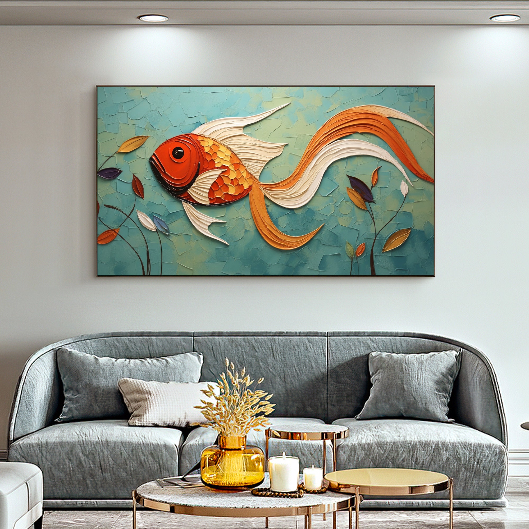 Abstract Swimming Fish Oil Painting on Canvaslarge Wall Art - Etsy