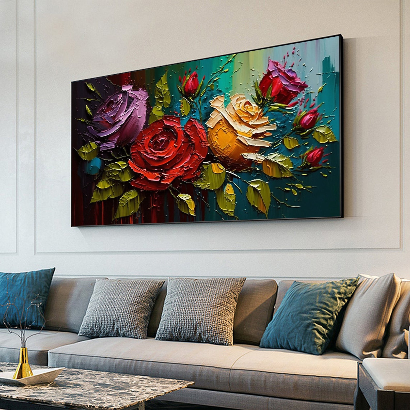 Large Original Red Rose Oil Painting on Canvas Abstract Etsy