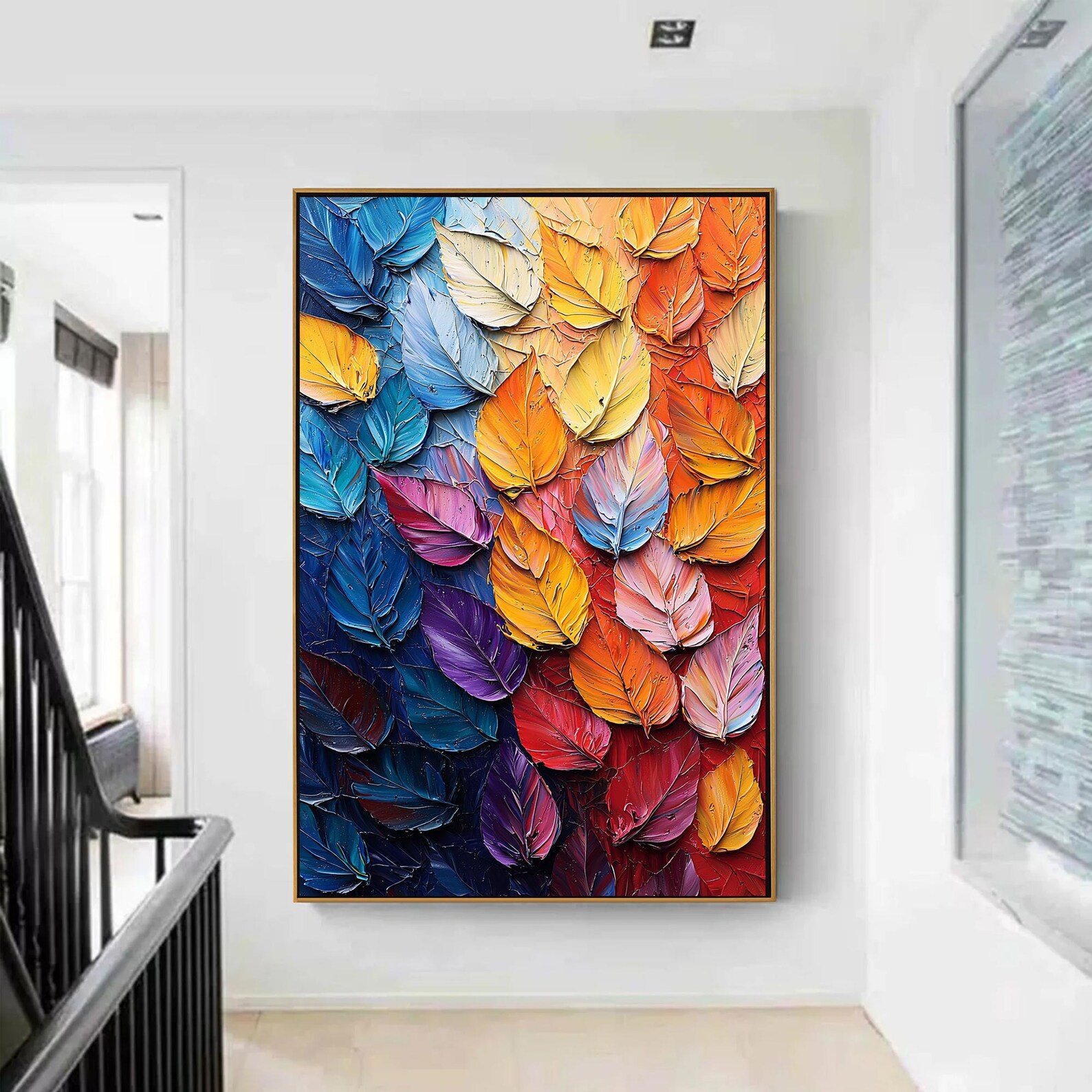 Original Colorful Leaves Oil Painting on Canvas, Large Wall Art ...