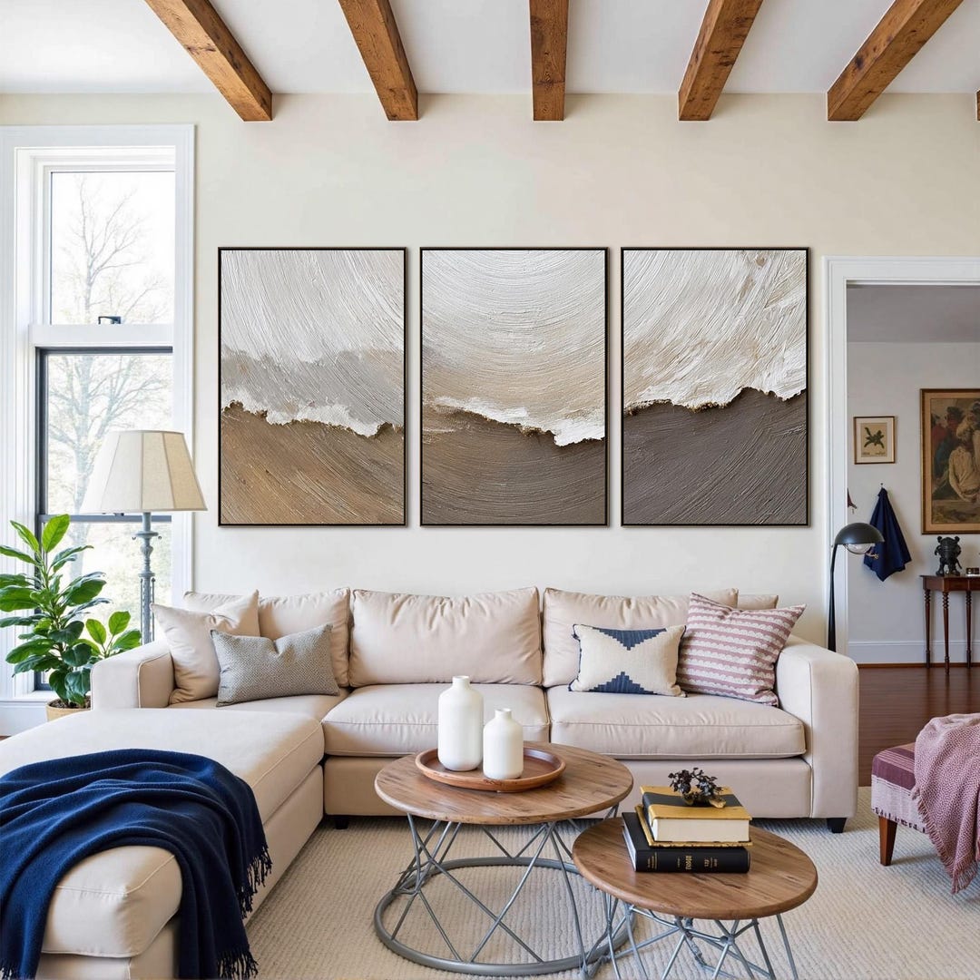 Textured Neutral Beige Abstract Triptych Wall Art, Minimalist Wabi Sabi ...