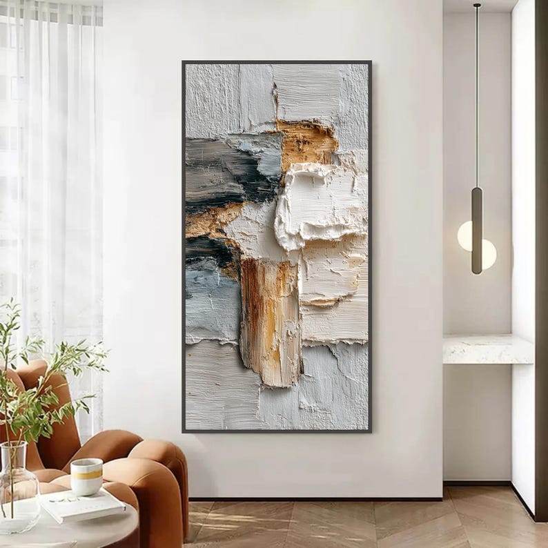 Wabi Sabi Wall Art, 3D Textured Painting, Neutral Abstract Impasto Art, Large Style Decor, Minimalist Palette Knife Art for Living Room