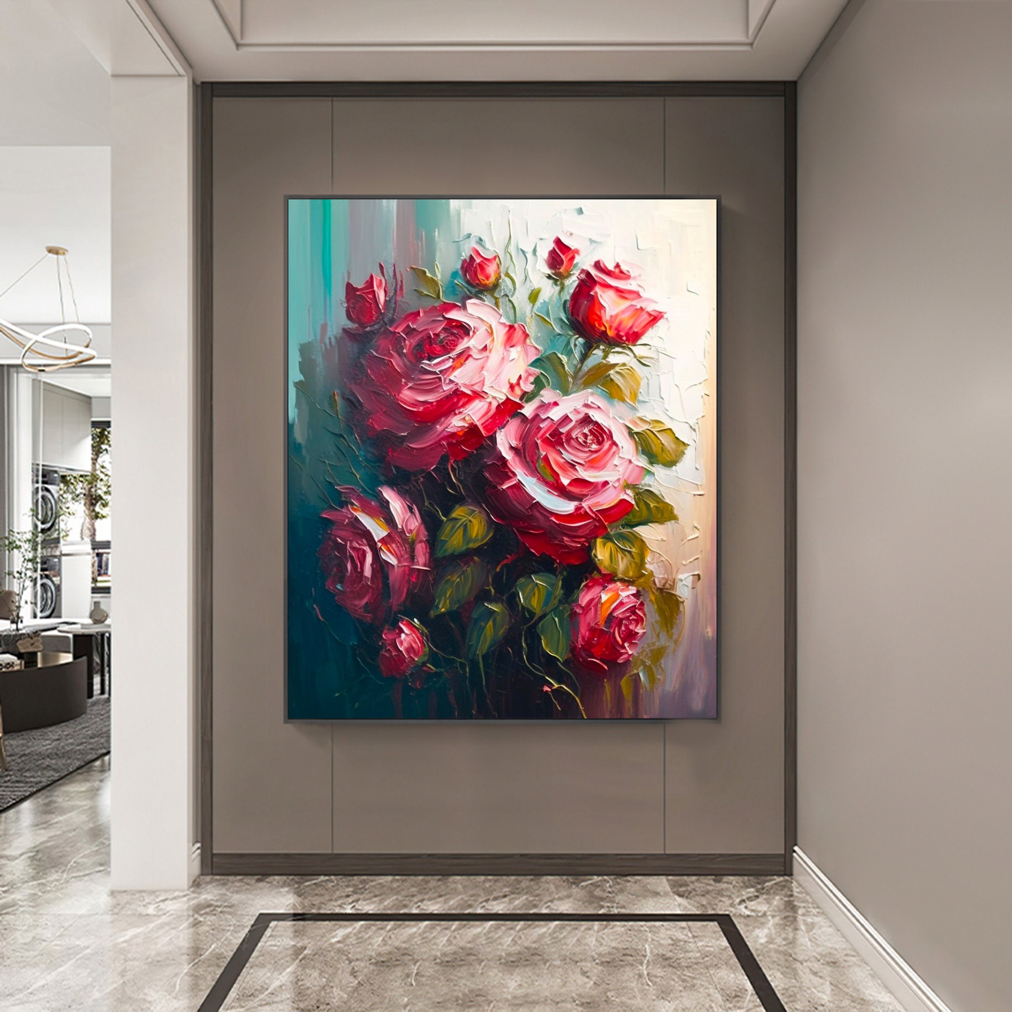 Large Original Red Rose Oil Painting on Canvas Abstract Etsy