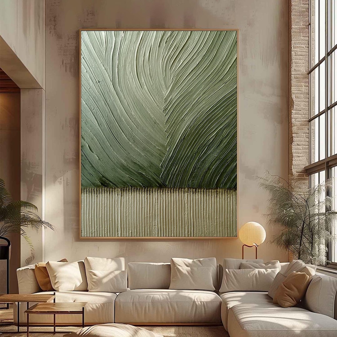 Textured Sage Green Abstract Painting, Wabi Sabi Living Room Wall Art ...