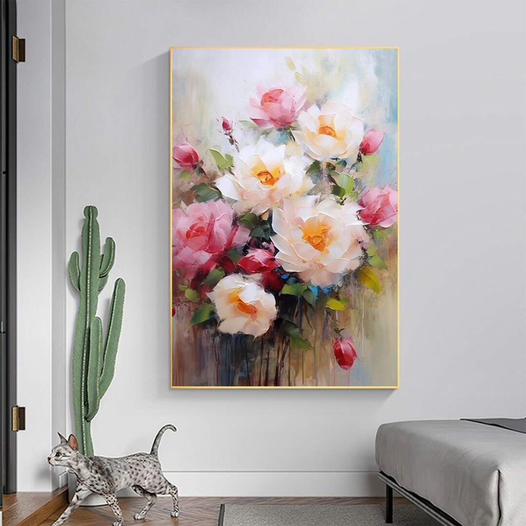 Textured Rose Oil Painting on Canvas, Extra Large Floral Wall Art - Etsy