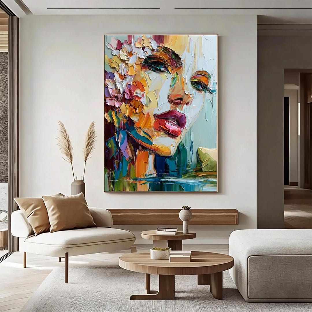 Abstract Woman Face Painting, Textured Floral Impasto Canvas Art - Etsy