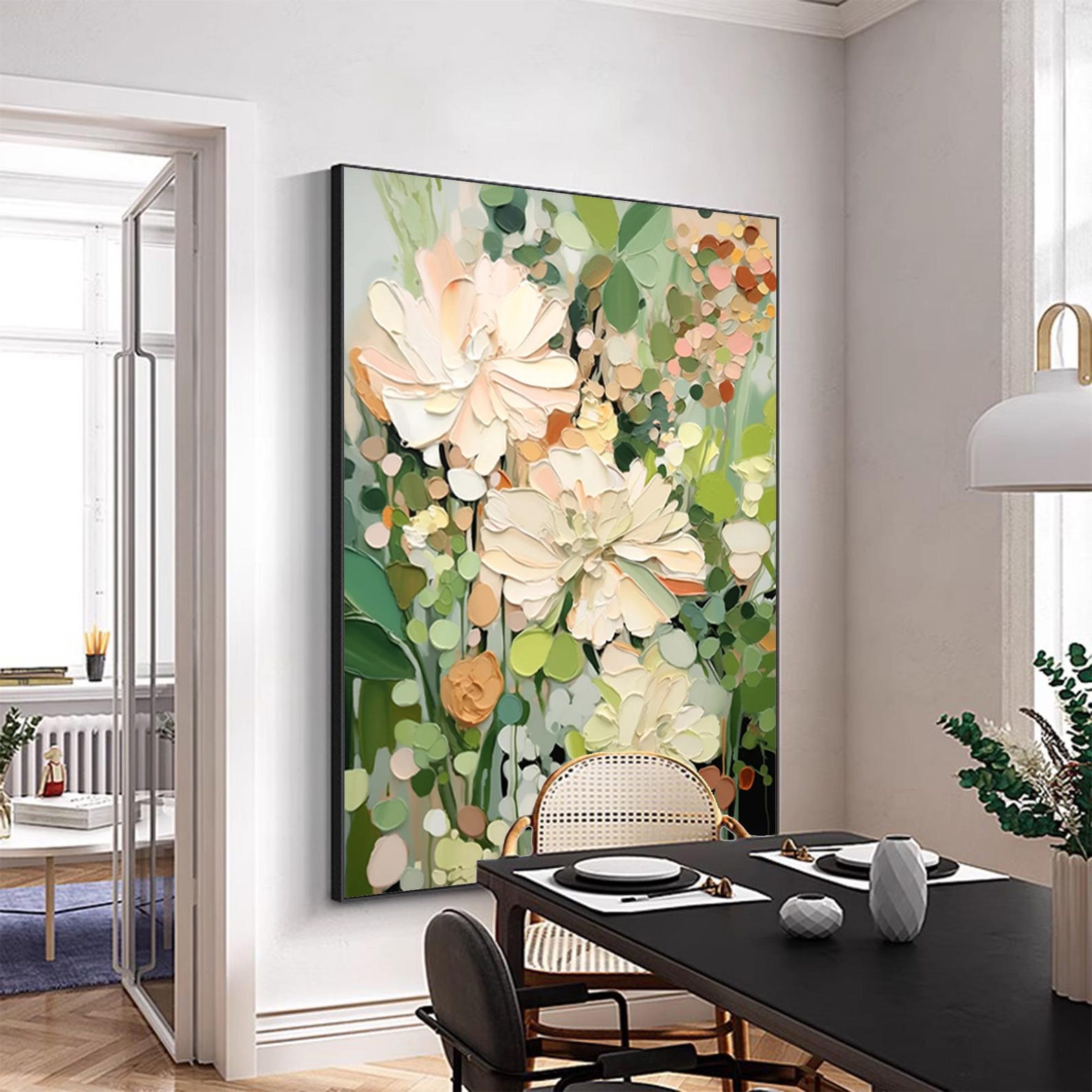 Abstract Flower Oil Painting on Canvas, Large Wall Art, Original ...
