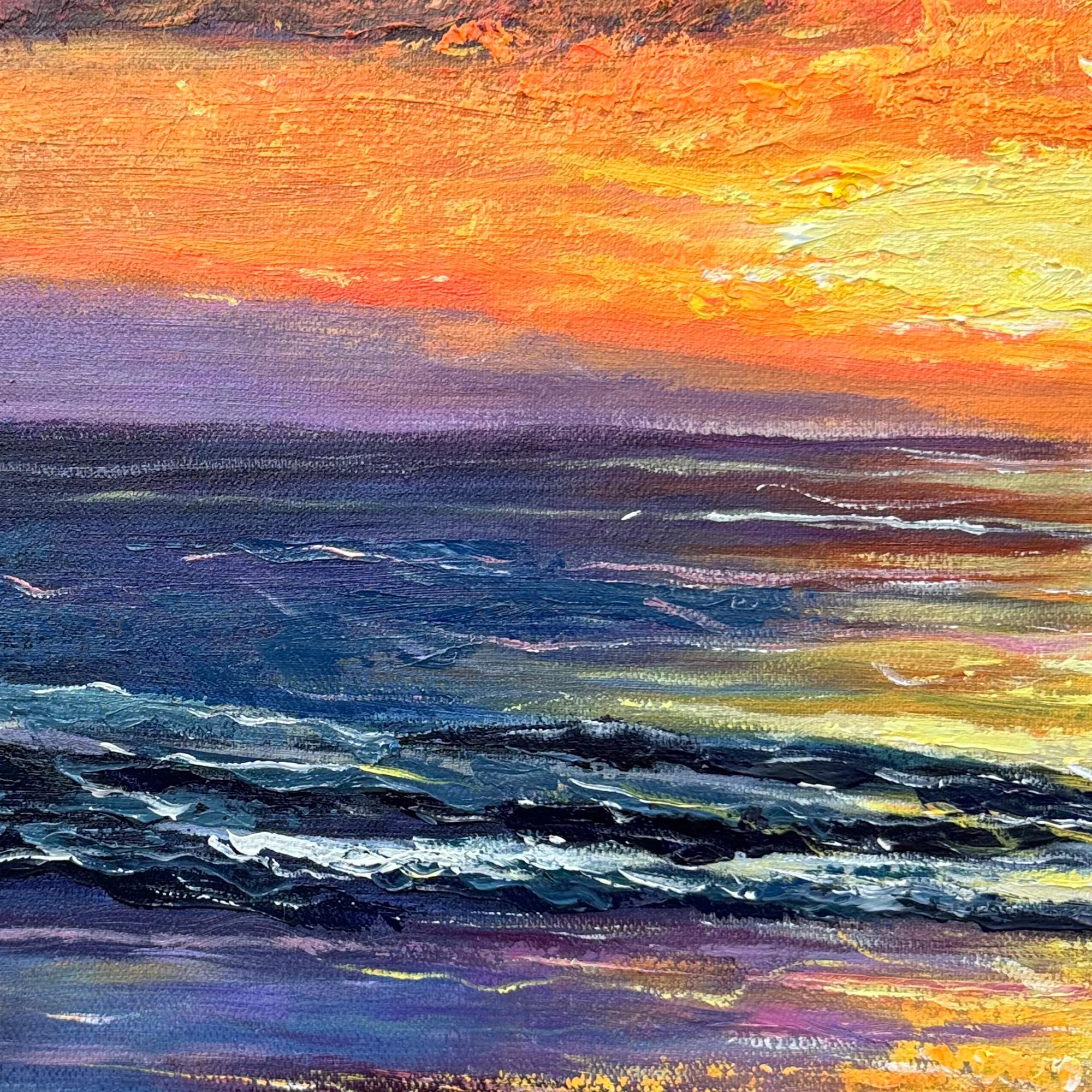 Original Ocean Sunset Oil Painting on Canvas, Abstract Seascape Wall ...