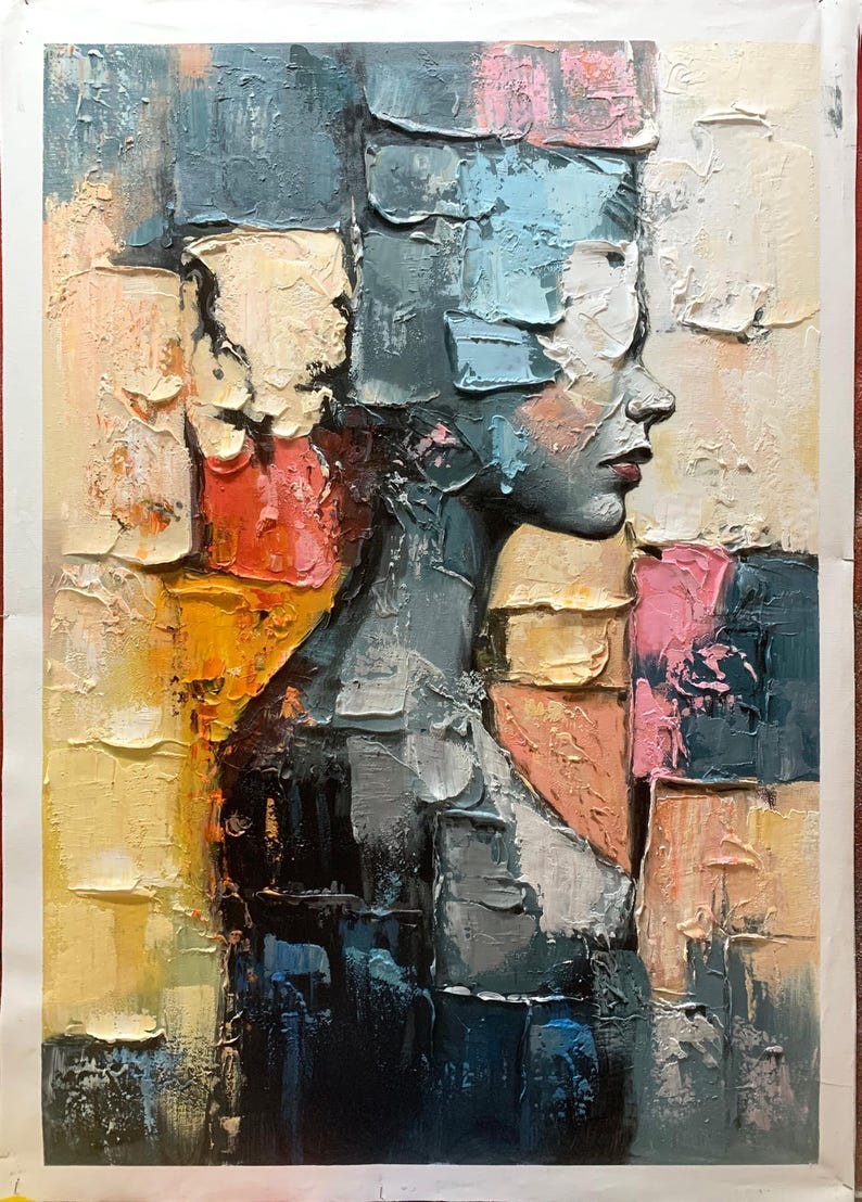 Textured Abstract Portrait Oil Painting on Canvas, Modern Wall Decor - Etsy