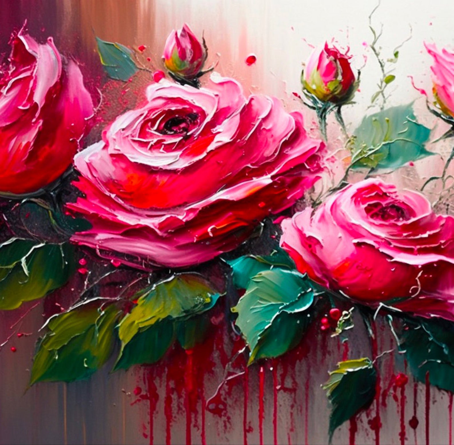 Large Original Red Rose Oil Painting on Canvas Abstract Etsy