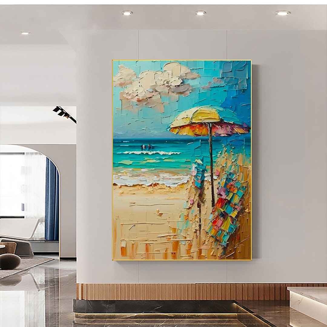 Abstract Beach Canvas Painting,large Original Sunshine Ocean Coast