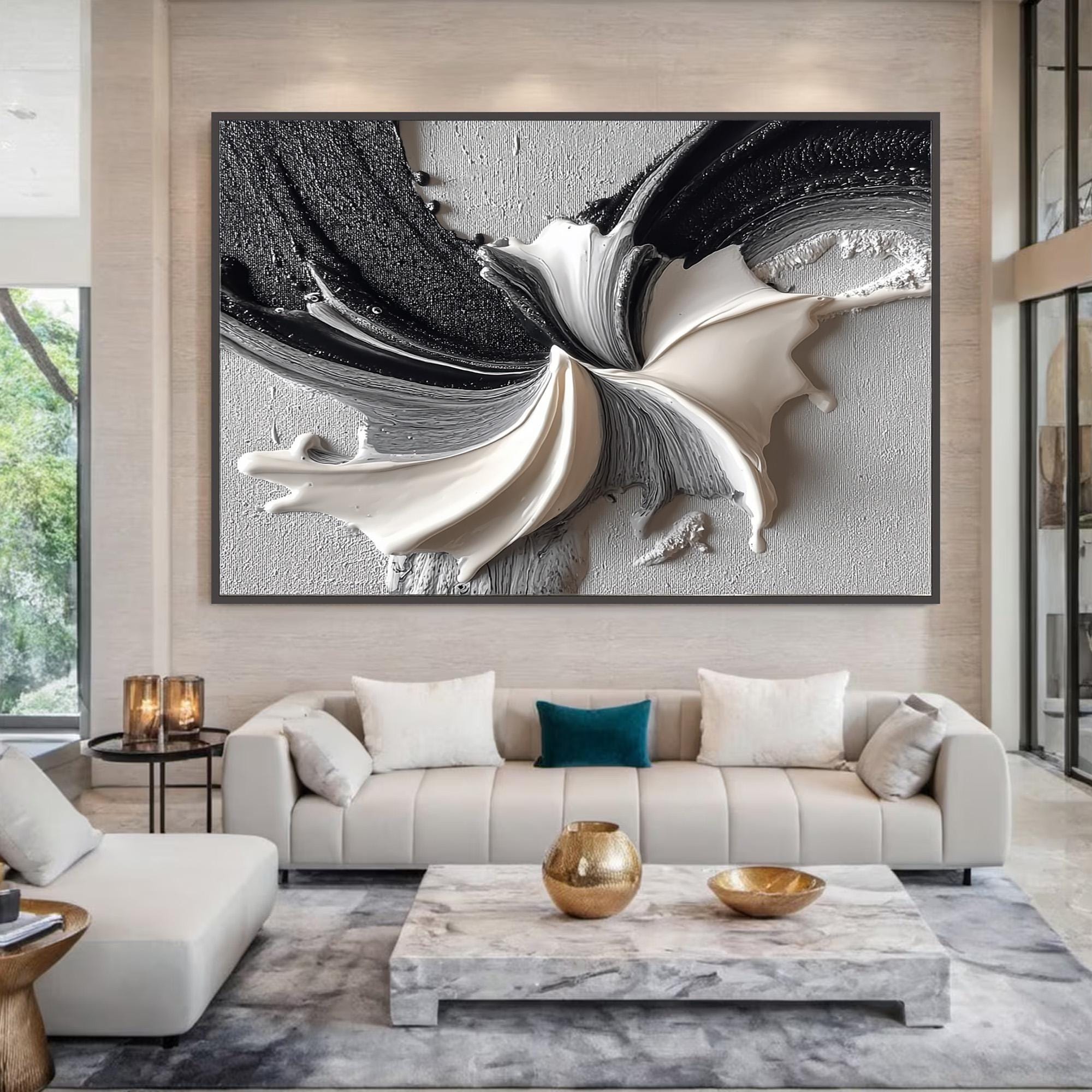 Abstract Black and White Oil Painting, Textured Palette Knife Art - Etsy