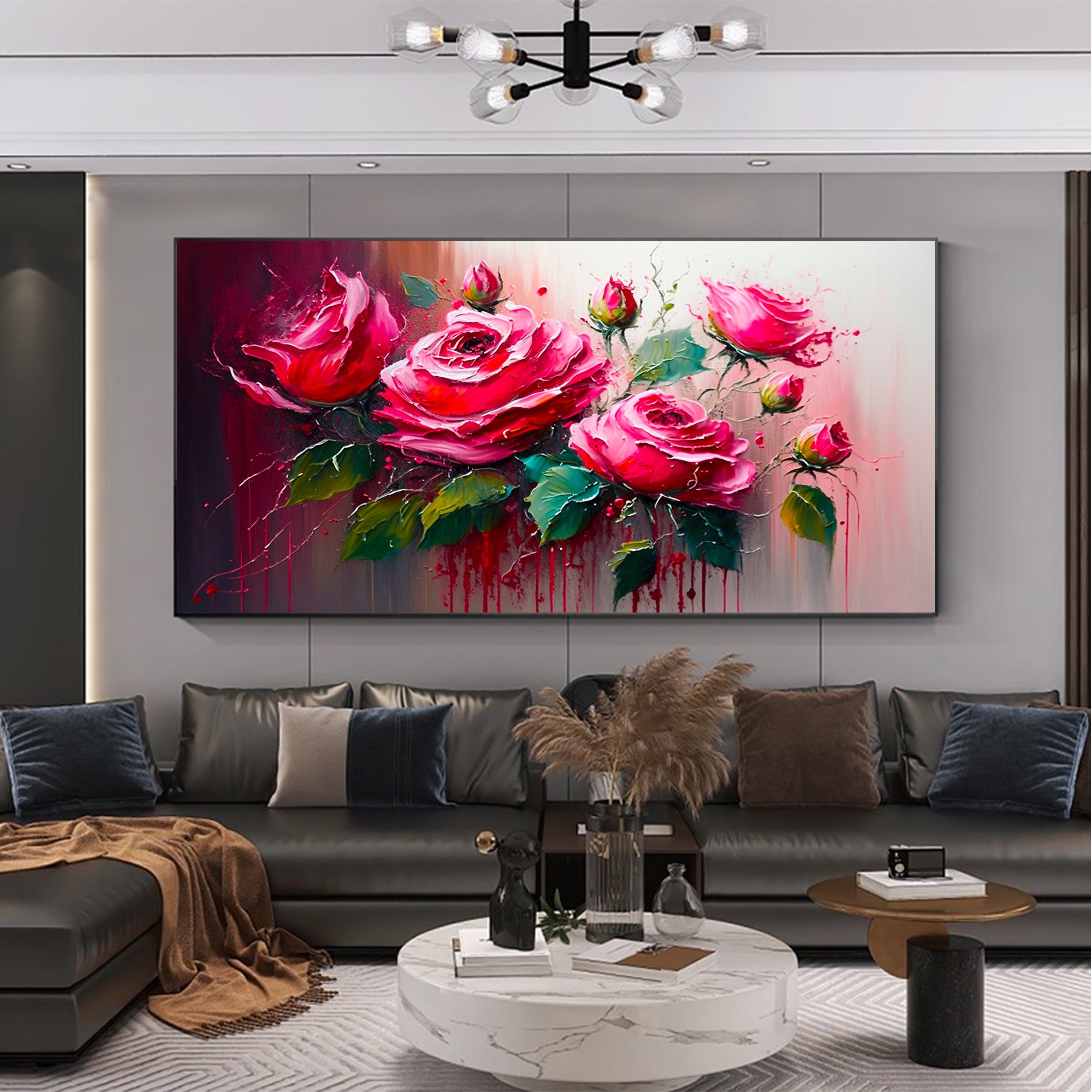 Large Original Red Rose Oil Painting on Canvas Abstract Etsy