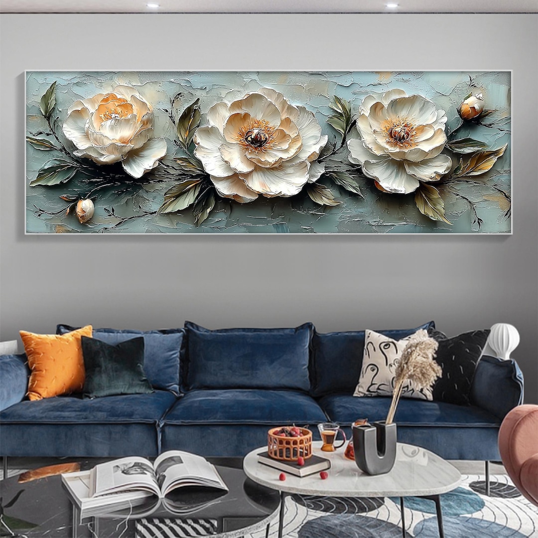 Large 3D Textured Floral Oil Painting on Canvas, Abstract Flower Wall ...