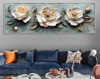 Large 3D Textured Floral Oil Painting on Canvas, Abstract Flower Wall Art