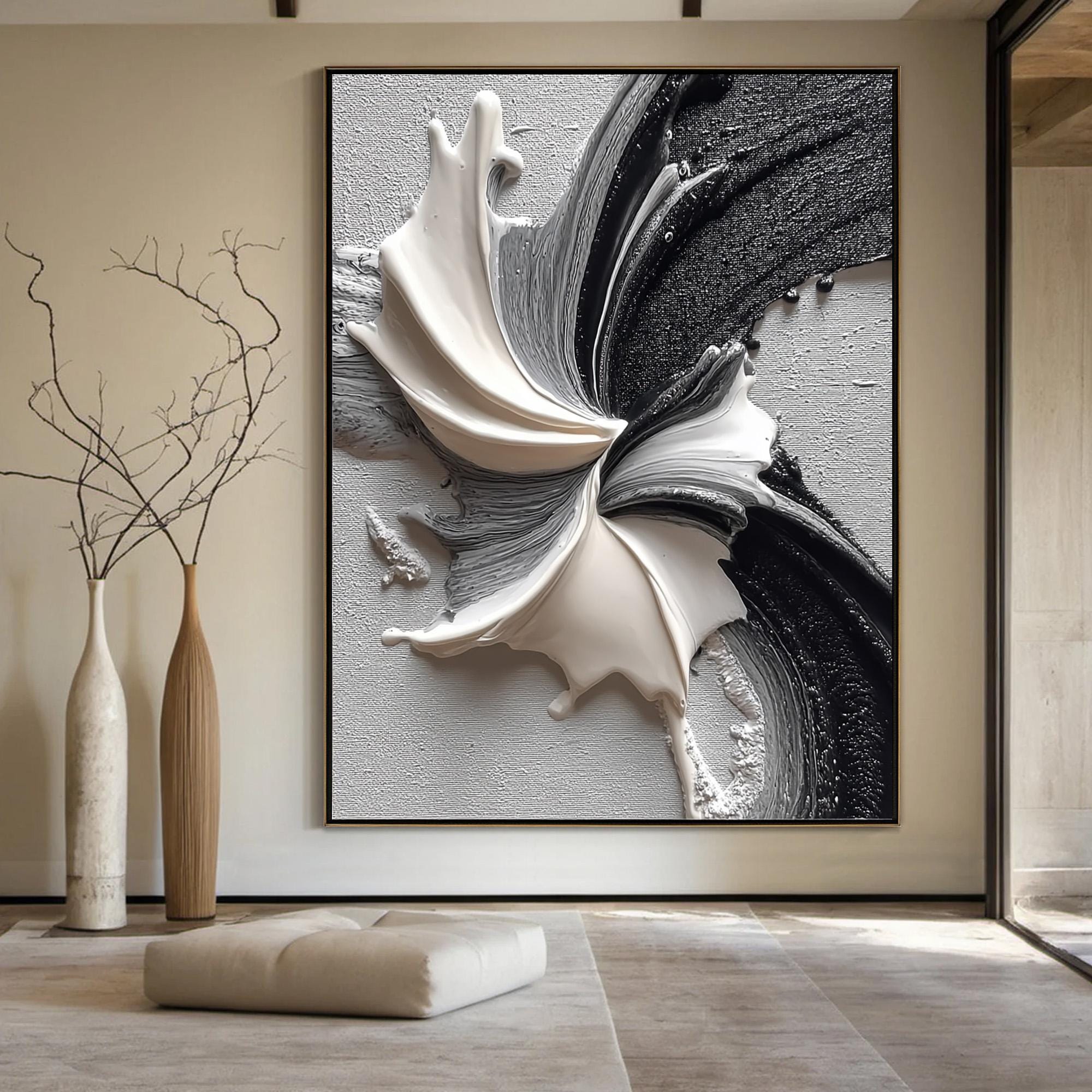 Abstract Black and White Oil Painting, Textured Palette Knife Art - Etsy