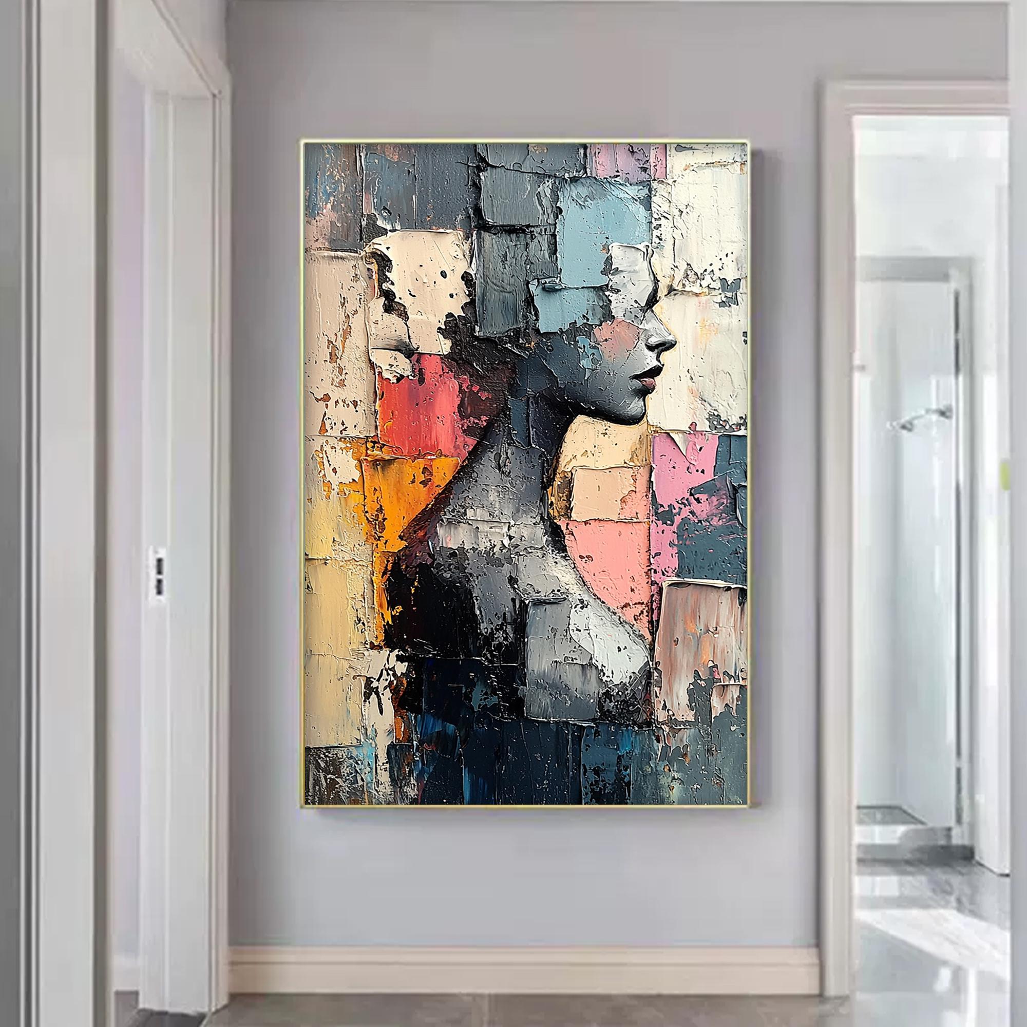 Textured Abstract Portrait Oil Painting on Canvas, Modern Wall Decor - Etsy