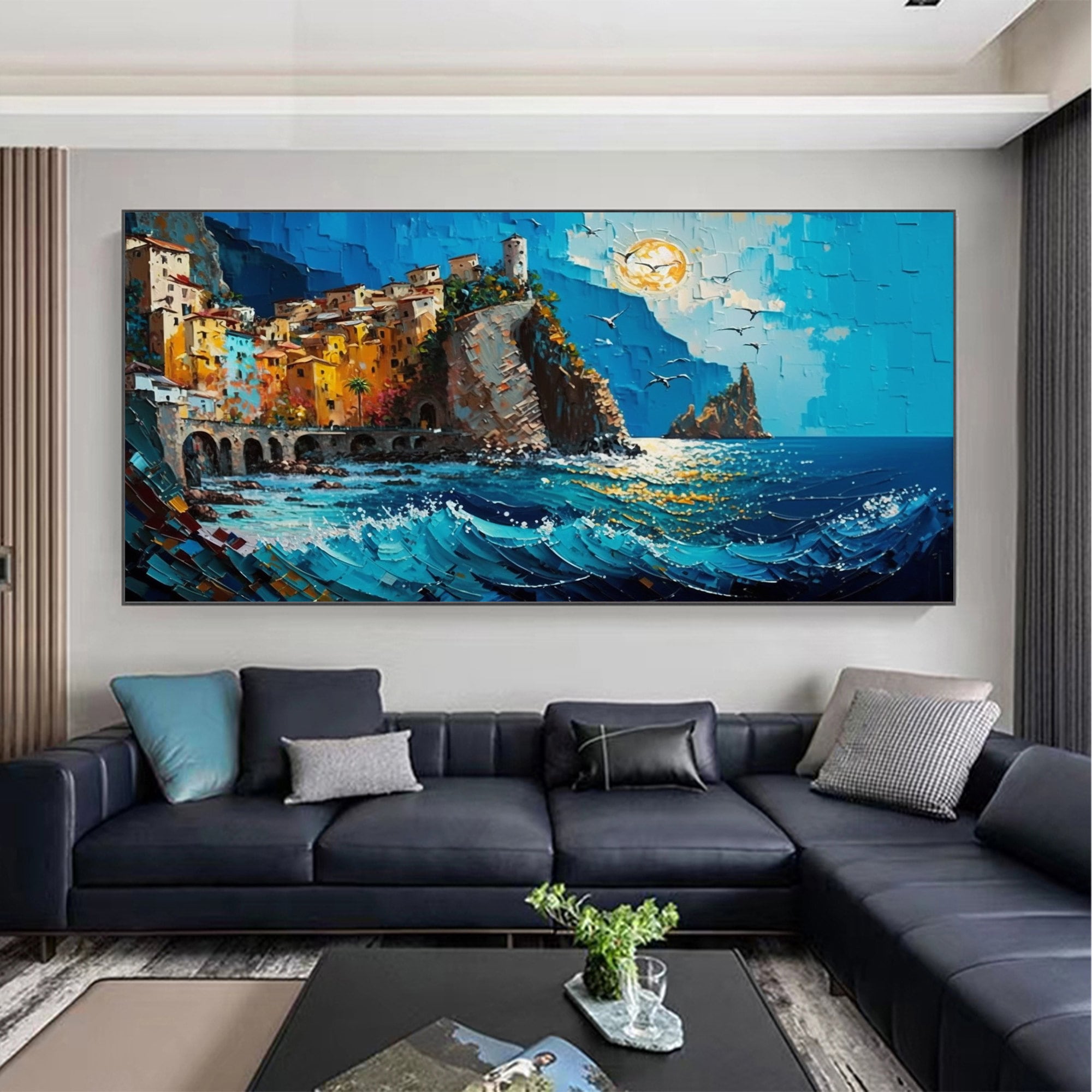Abstract Amalfi Coast Oil Painting on Canvas Large Wall Art Etsy