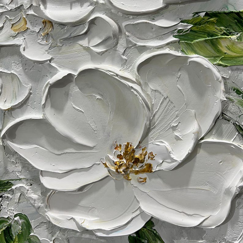 Abstract White Flower Oil Painting on Canvas, Textured Floral Wall Art ...
