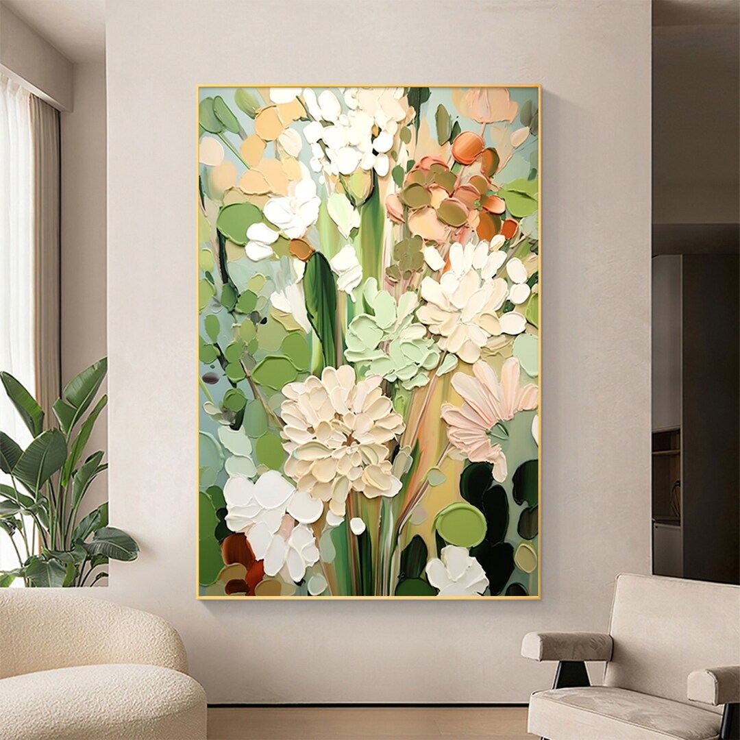 Abstract Flower Oil Painting on Canvas, Large Wall Art, Original ...